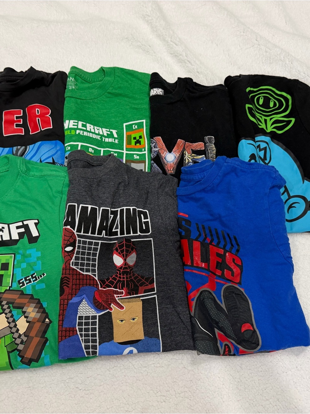 Kids Medium Graphic T-Shirt Bundle 7 Marvel Minecraft Mario Spider-Man